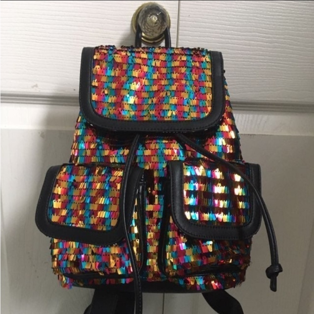 Current Mood Rainbow Sequins Backpack Shoulder Bag Purse